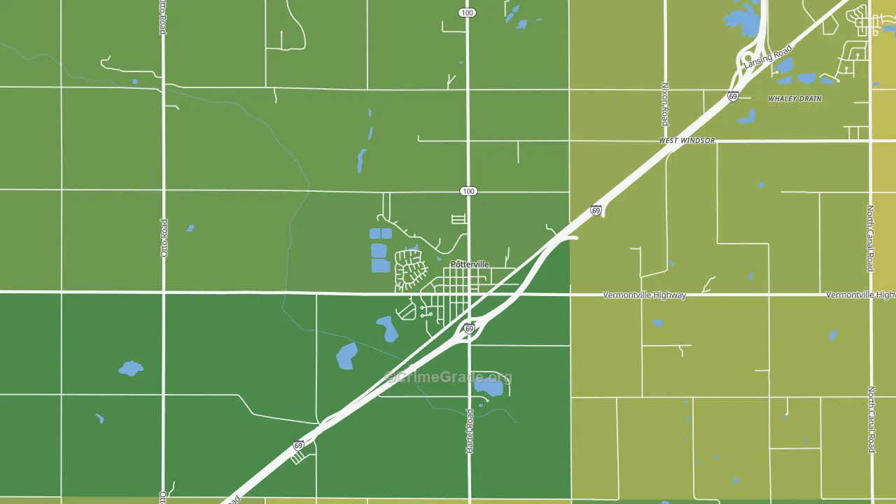 Potterville, MI Map of Vehicle Theft Rates