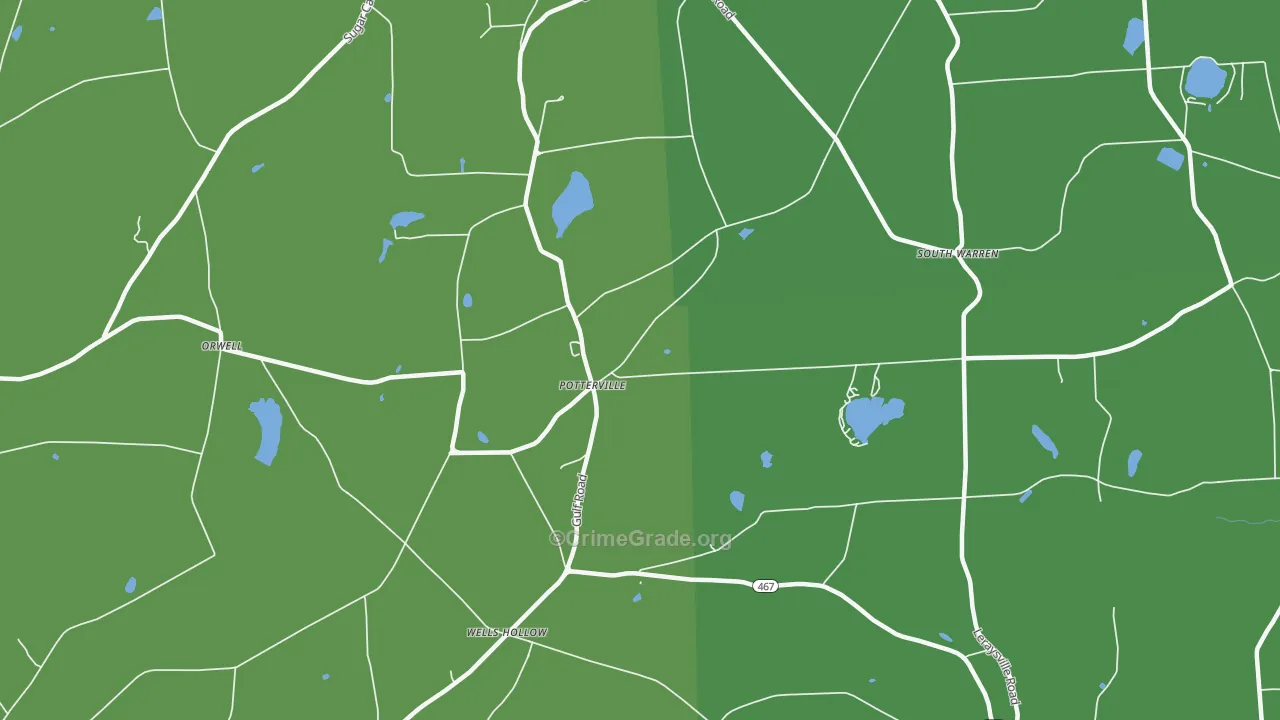 Potterville, PA Map of Vehicle Theft Rates