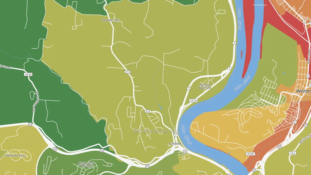 Pottery Addition, OH Map of Vehicle Theft Rates