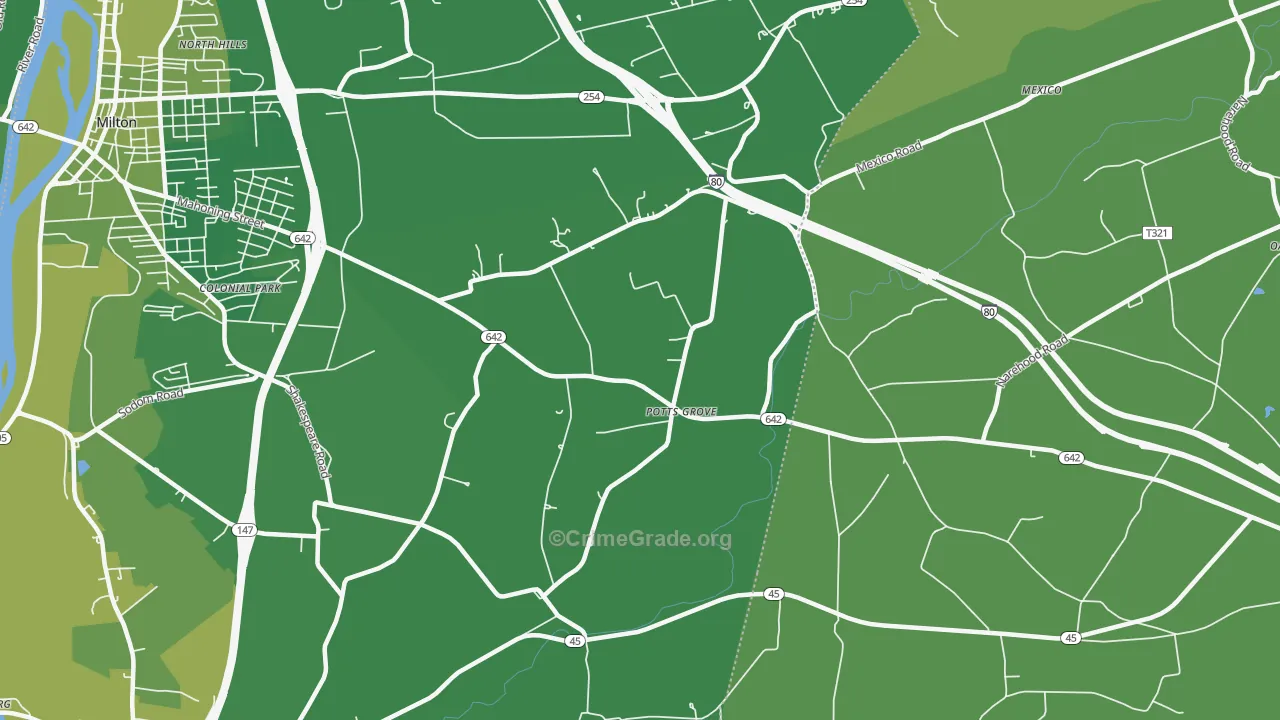 Potts Grove, PA Map of Vehicle Theft Rates