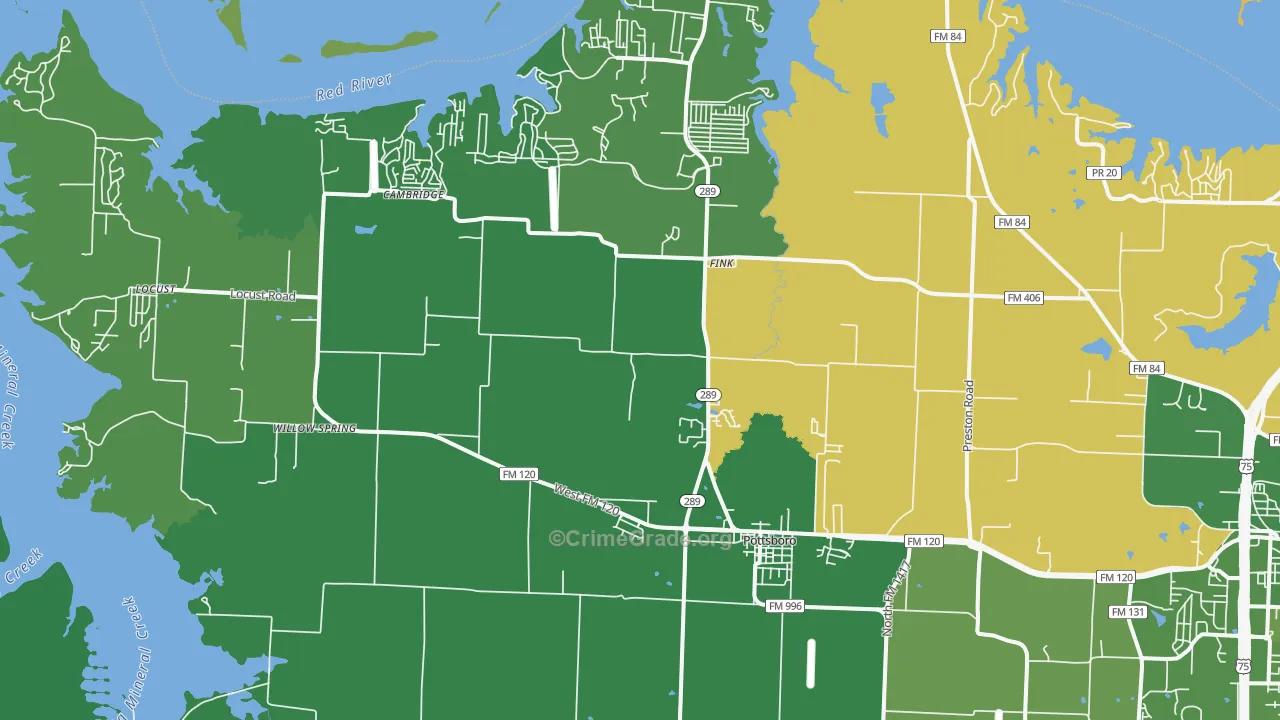 Pottsboro, TX Map of Vehicle Theft Rates