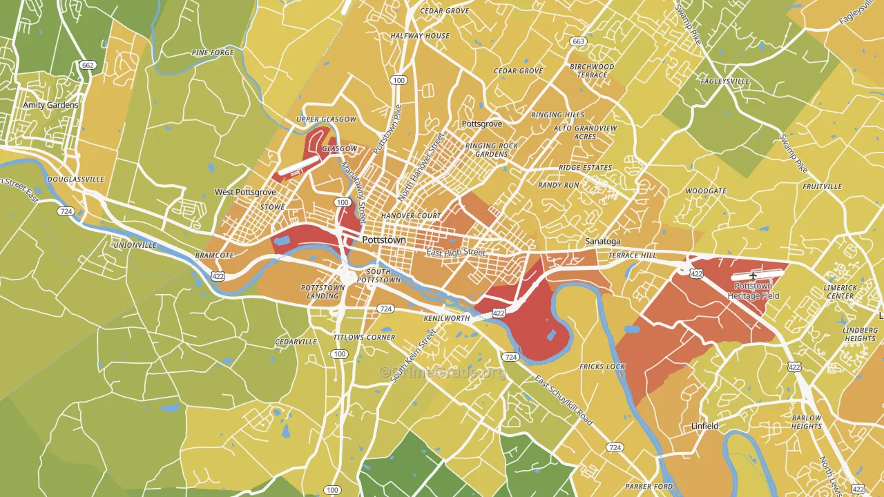 Pottstown, PA Map of Vehicle Theft Rates