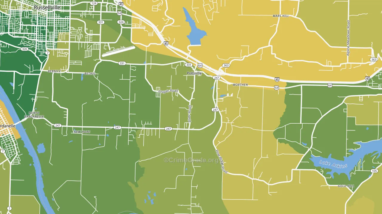 Pottsville, AR Map of Vehicle Theft Rates