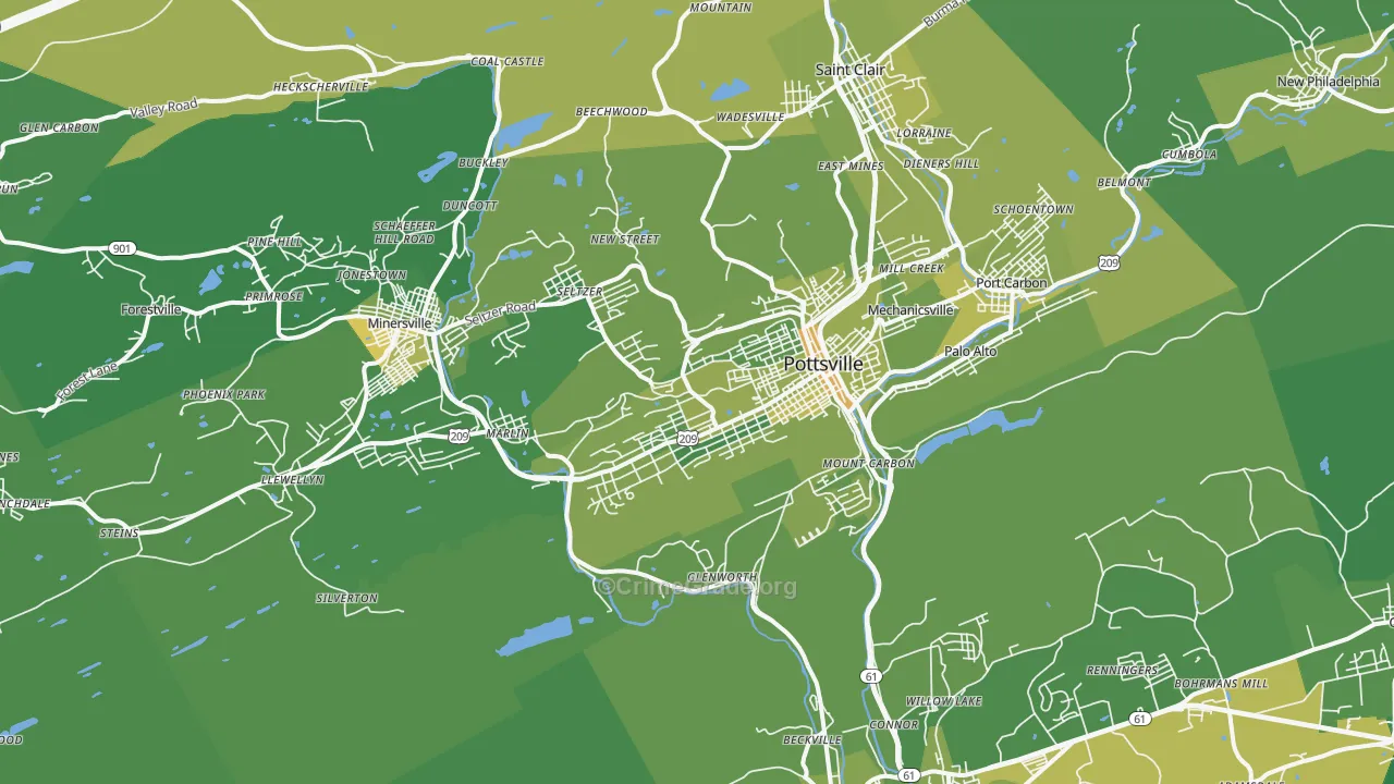 Pottsville, PA Map of Vehicle Theft Rates