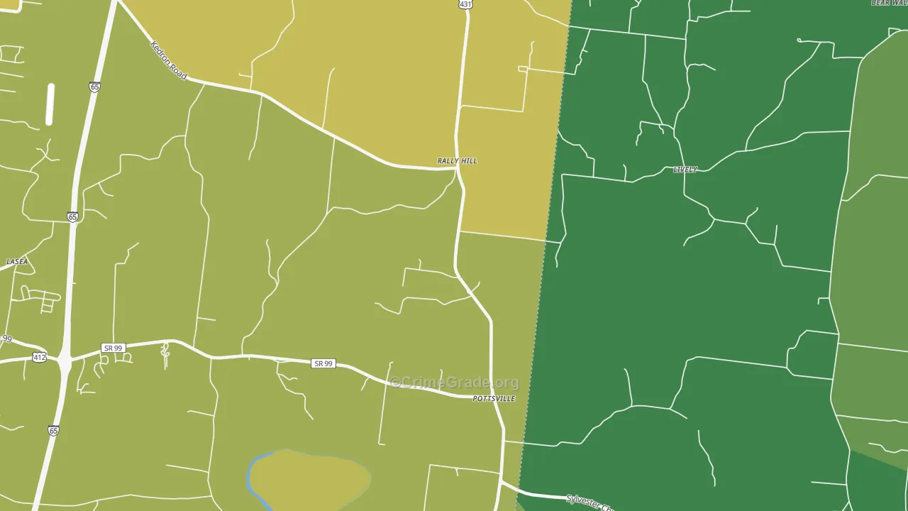 Pottsville, TN Map of Vehicle Theft Rates