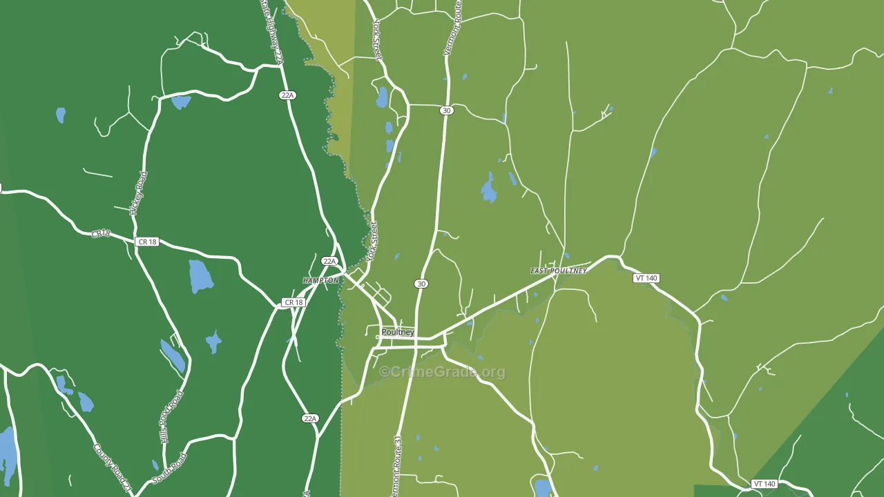 Poultney, VT Map of Vehicle Theft Rates