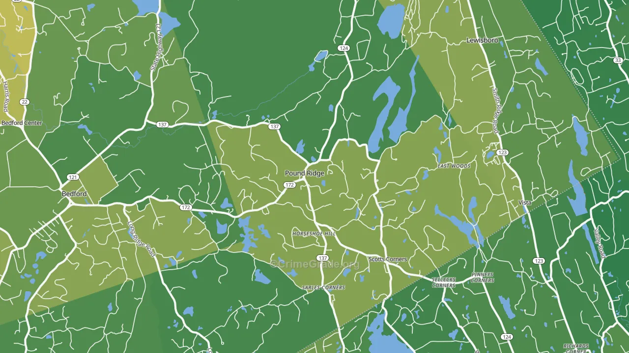 Pound Ridge, NY Map of Vehicle Theft Rates