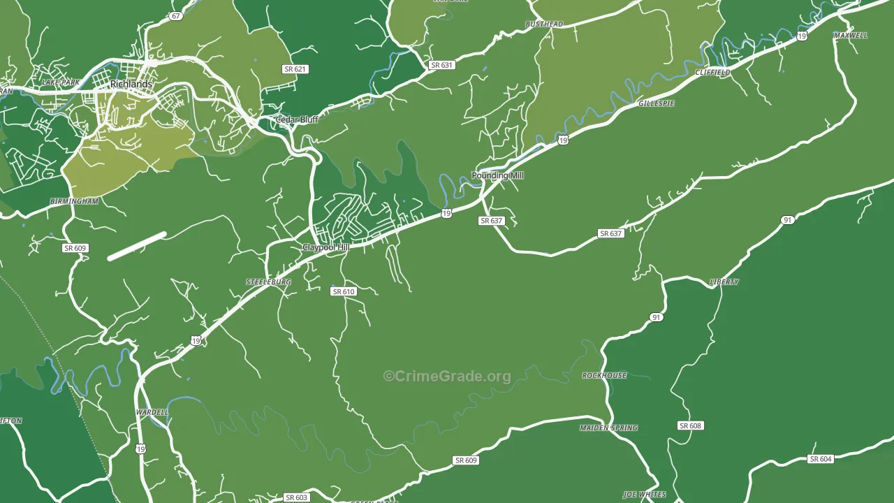 Pounding Mill, VA Map of Vehicle Theft Rates