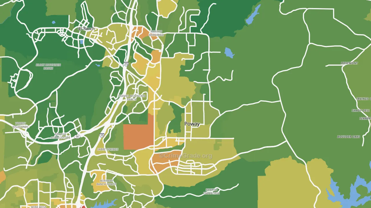 Poway, CA Map of Vehicle Theft Rates
