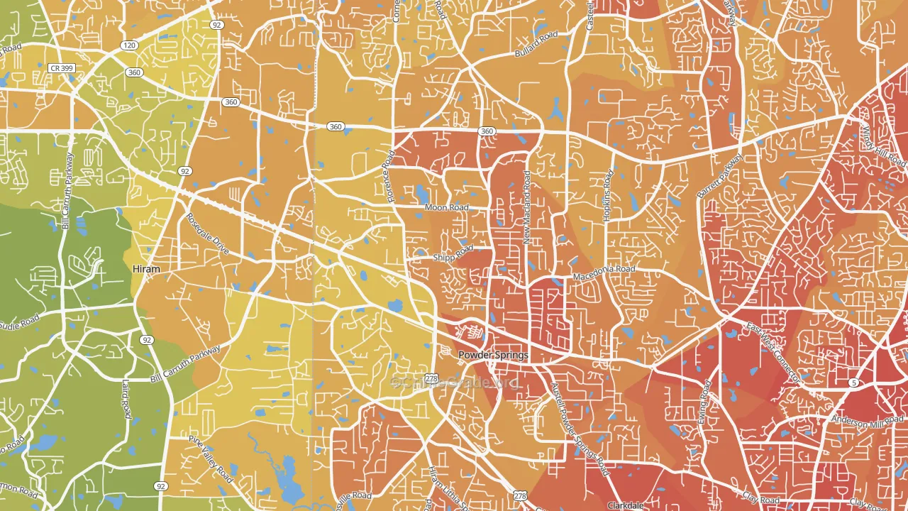 Powder Springs, GA Map of Vehicle Theft Rates