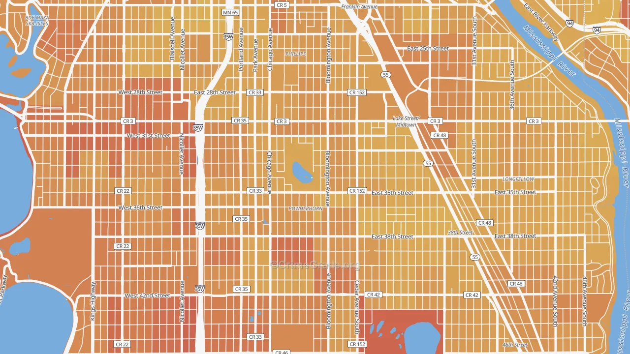 Powderhorn Park, Minneapolis, MN Map of Vehicle Theft Rates