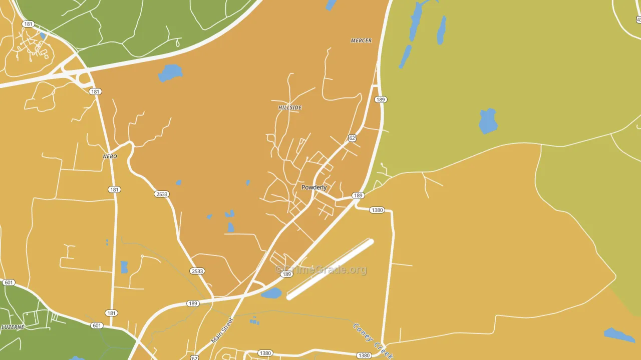Powderly, KY Map of Vehicle Theft Rates