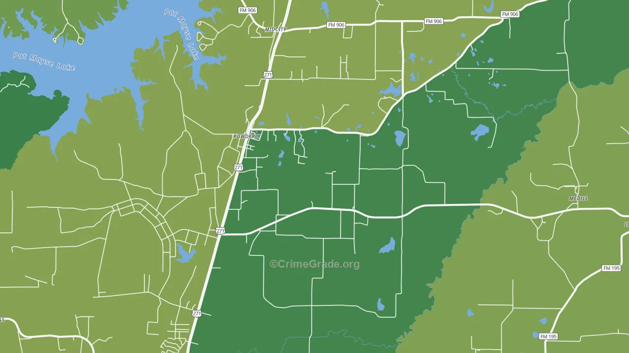 Powderly, TX Map of Vehicle Theft Rates