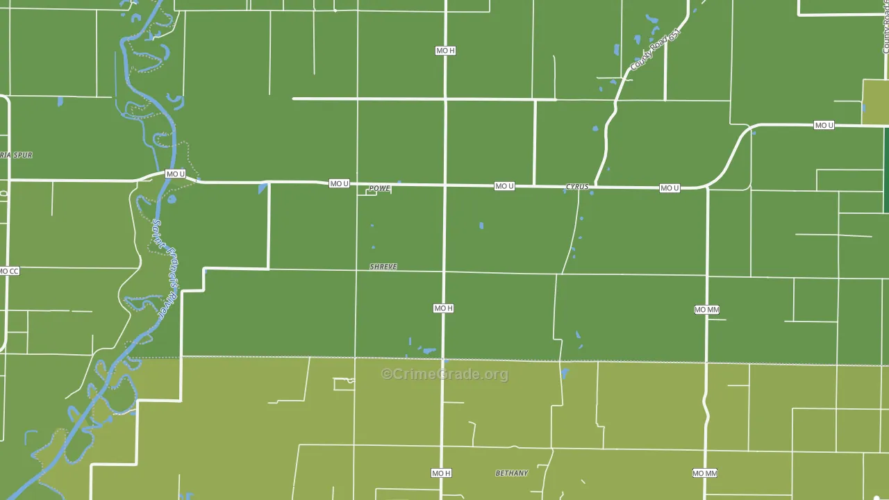 Powe, MO Map of Vehicle Theft Rates