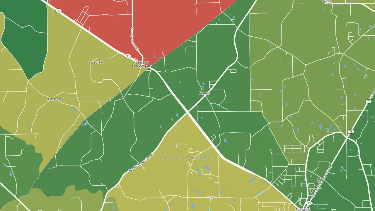 Powell, AL Map of Vehicle Theft Rates