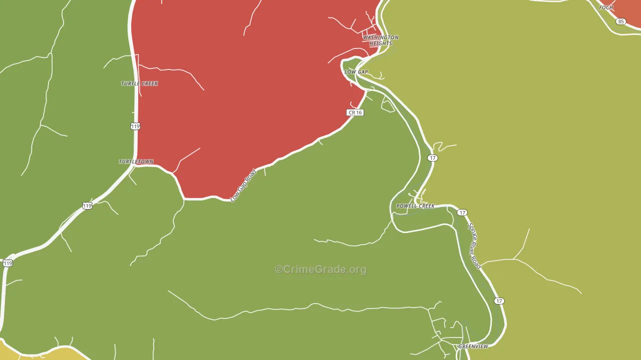 Powell Creek, WV Map of Vehicle Theft Rates