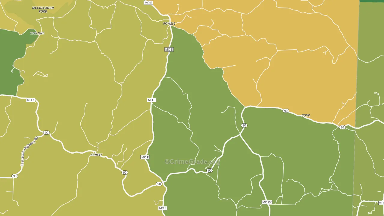 Powell, MO Map of Vehicle Theft Rates