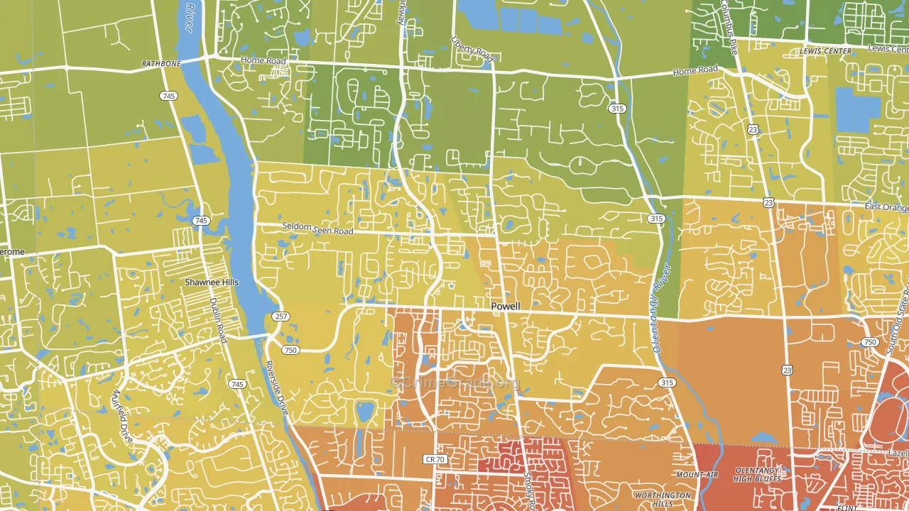 Powell, OH Map of Vehicle Theft Rates