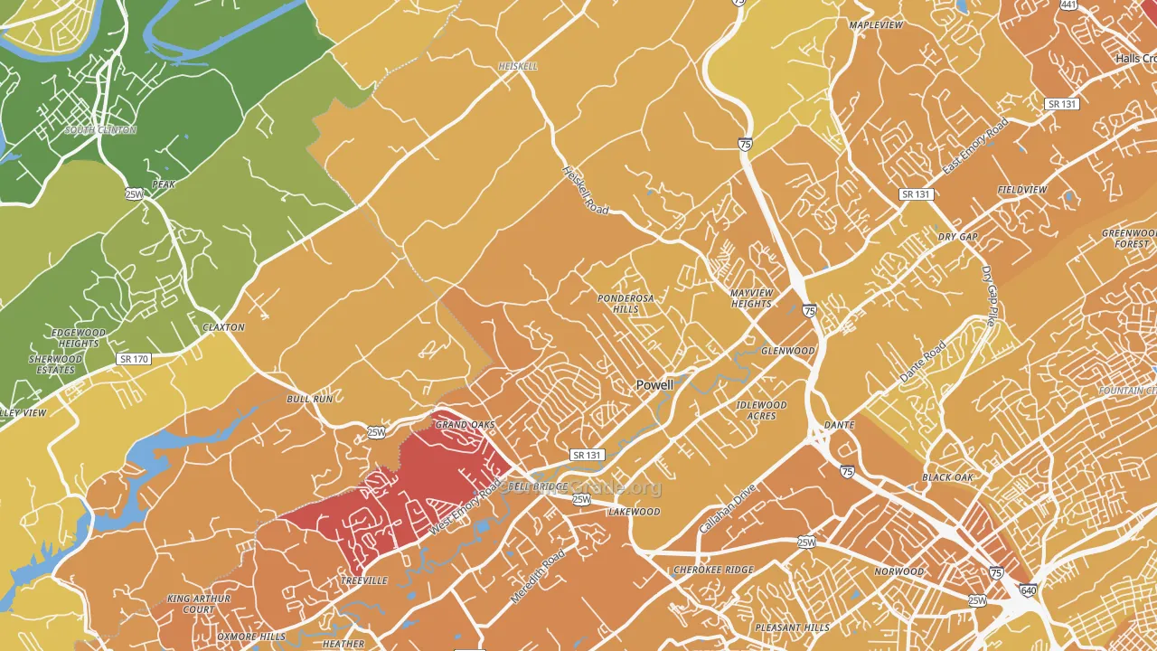 Powell, TN Map of Vehicle Theft Rates