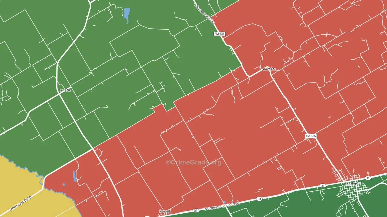 Powell, TX Map of Vehicle Theft Rates