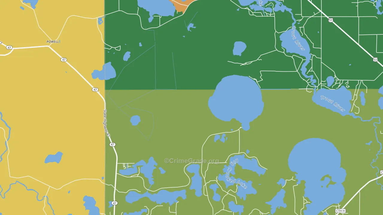 Powell, WI Map of Vehicle Theft Rates