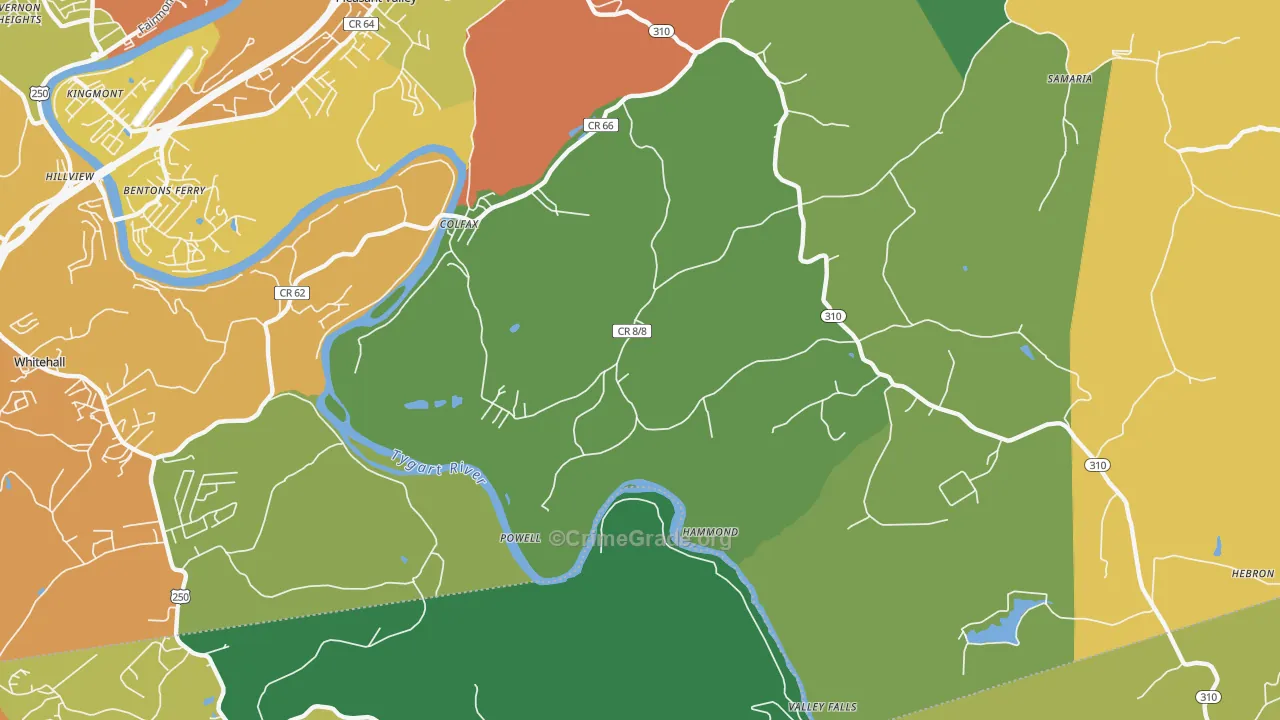 Powell, WV Map of Vehicle Theft Rates