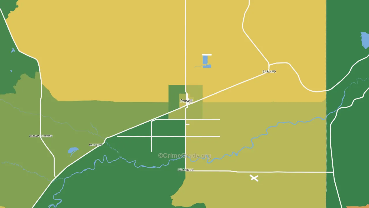 Powell, WY Map of Vehicle Theft Rates