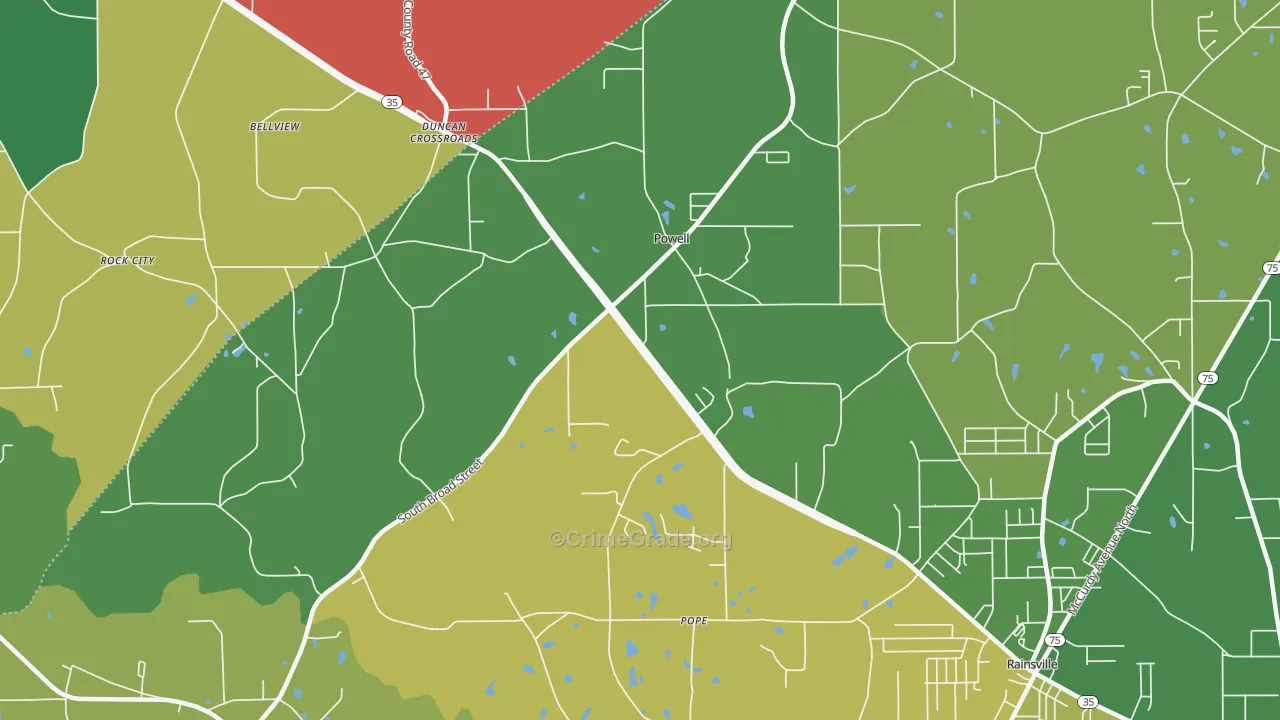 Powells Crossroads, AL Map of Vehicle Theft Rates