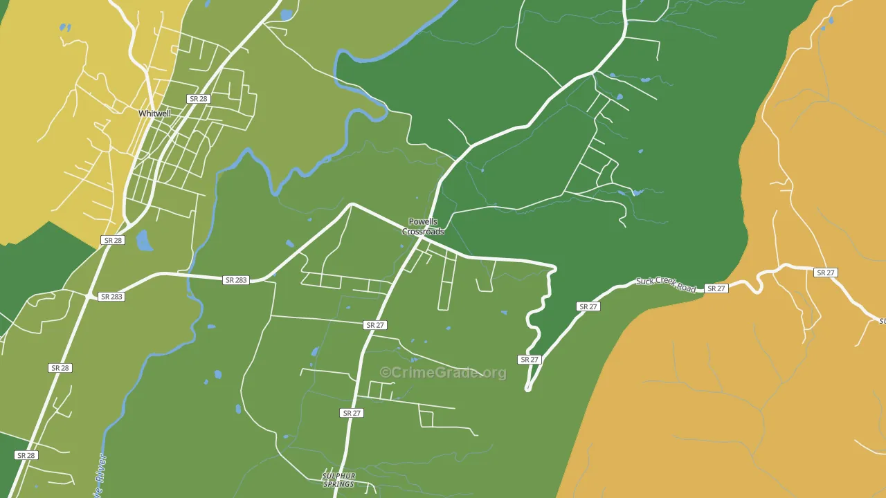 Powells Crossroads, TN Map of Vehicle Theft Rates
