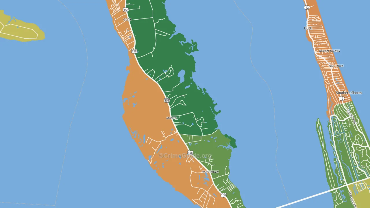 Powells Point, NC Map of Vehicle Theft Rates