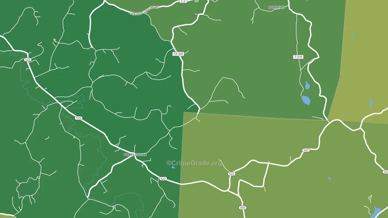 Powellsville, OH Map of Vehicle Theft Rates