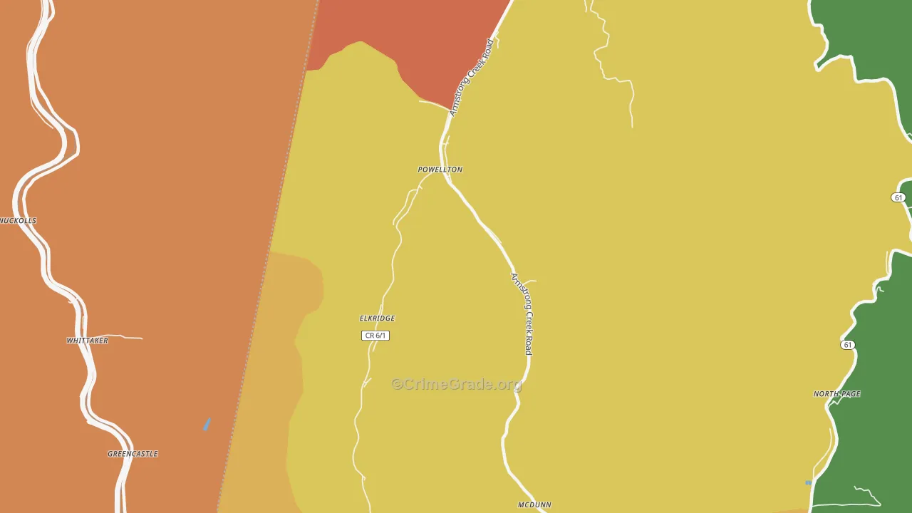Powellton, WV Map of Vehicle Theft Rates
