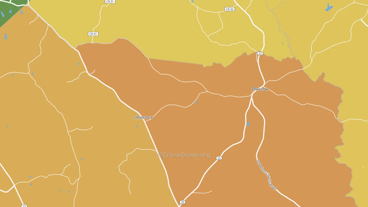 Powelton, GA Map of Vehicle Theft Rates