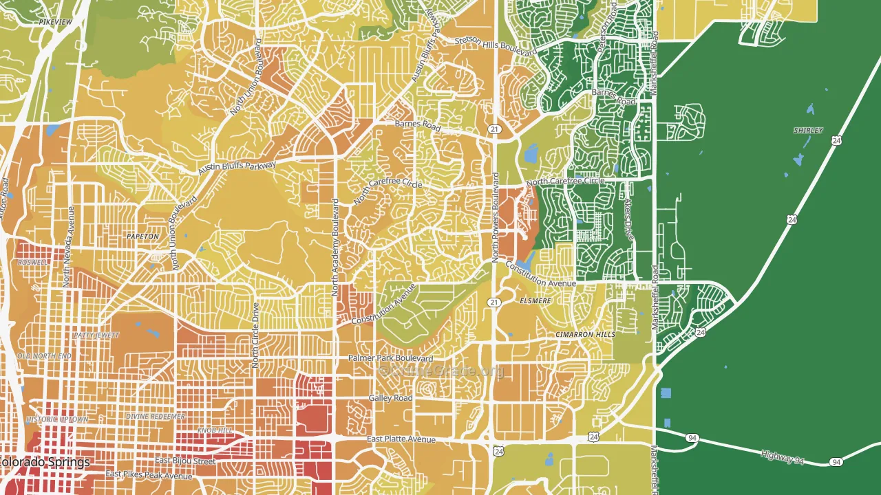 Powers, Colorado Springs, CO Map of Vehicle Theft Rates