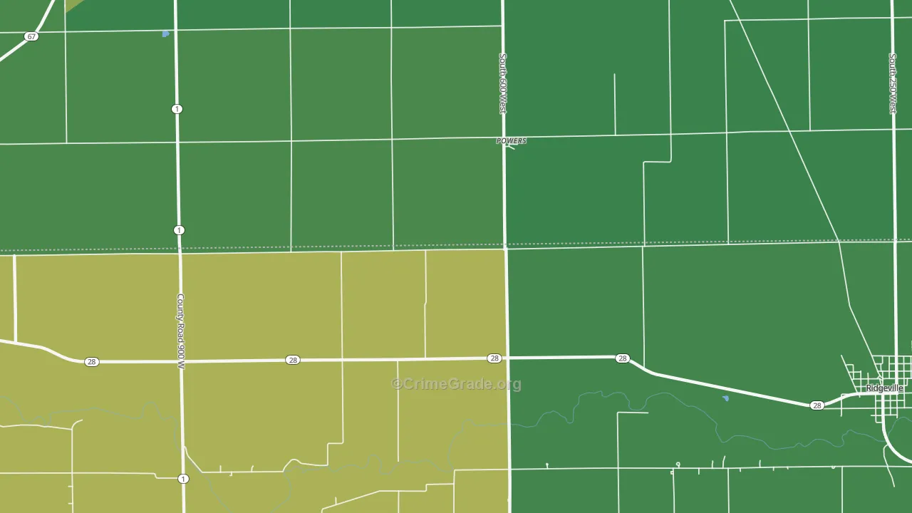 Powers, IN Map of Vehicle Theft Rates