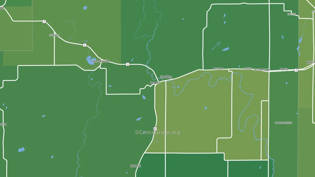 Powers, MI Map of Vehicle Theft Rates