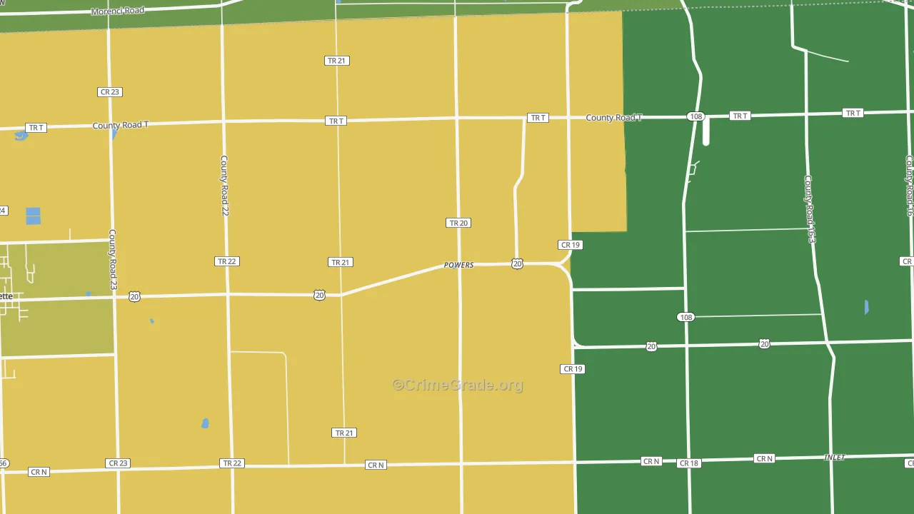 Powers, OH Map of Vehicle Theft Rates