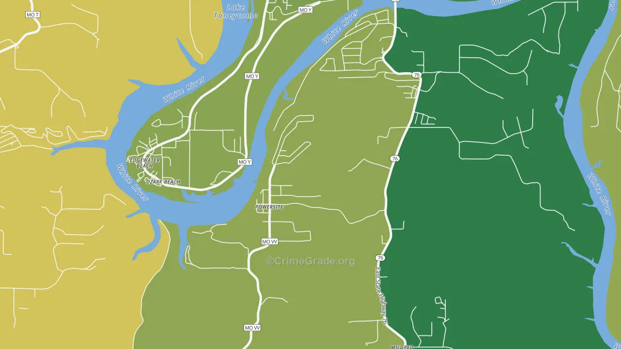 Powersite, MO Map of Vehicle Theft Rates