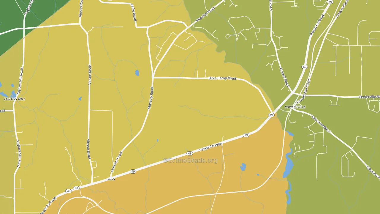 Powersville, GA Map of Vehicle Theft Rates