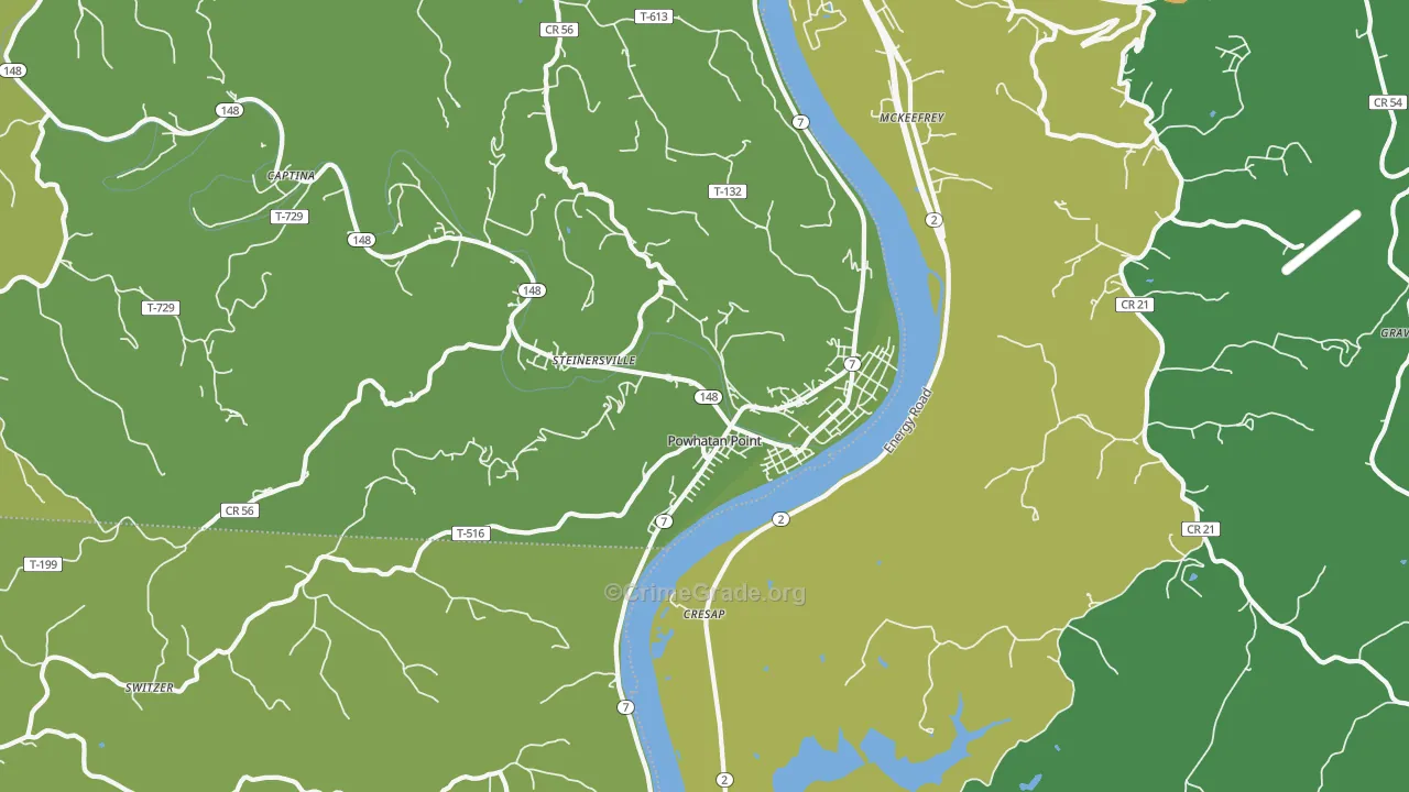 Powhatan Point, OH Map of Vehicle Theft Rates