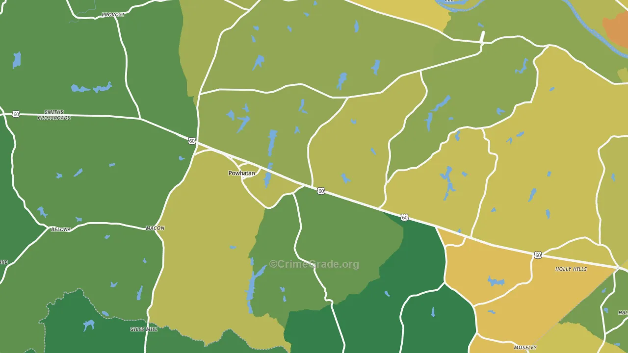 Powhatan, VA Map of Vehicle Theft Rates