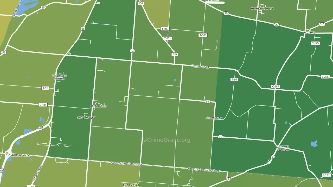 Powhatton, OH Map of Vehicle Theft Rates