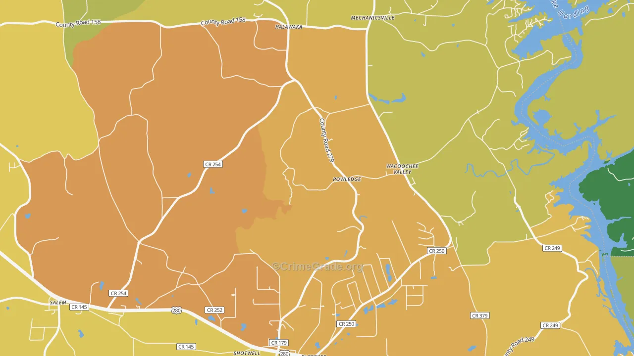 Powledge, AL Map of Vehicle Theft Rates
