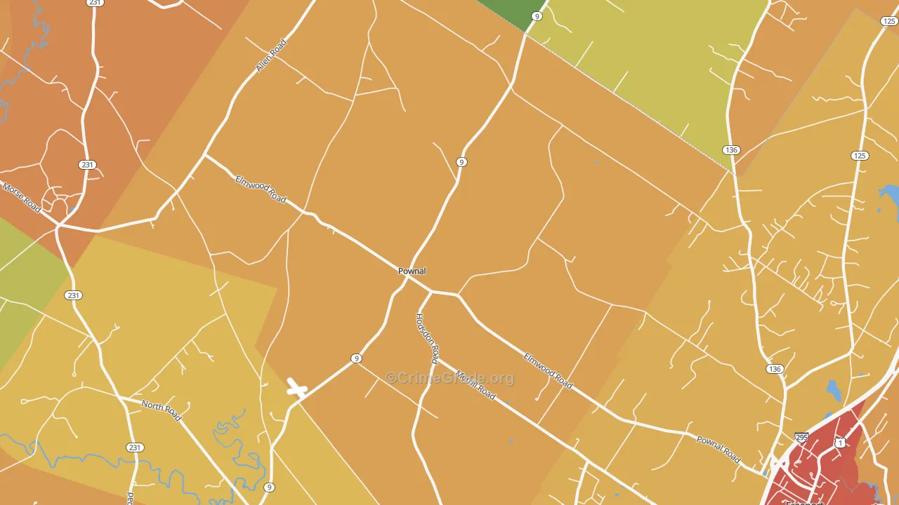 Pownal, ME Map of Vehicle Theft Rates