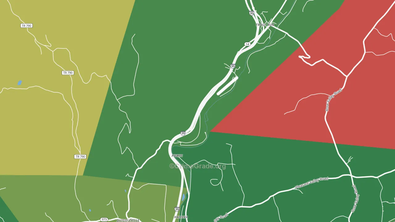 Powys, PA Map of Vehicle Theft Rates