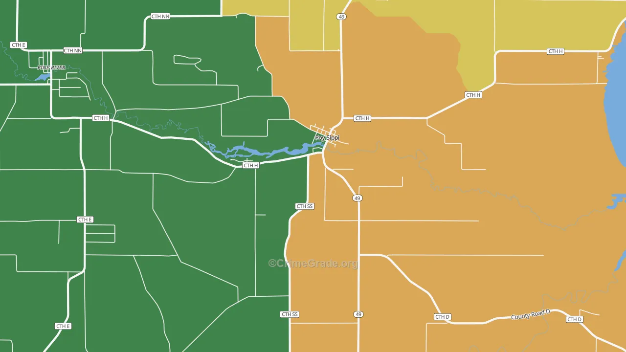 Poy Sippi, WI Map of Vehicle Theft Rates
