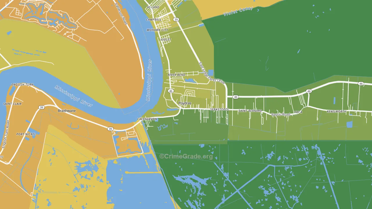 Poydras, LA Map of Vehicle Theft Rates