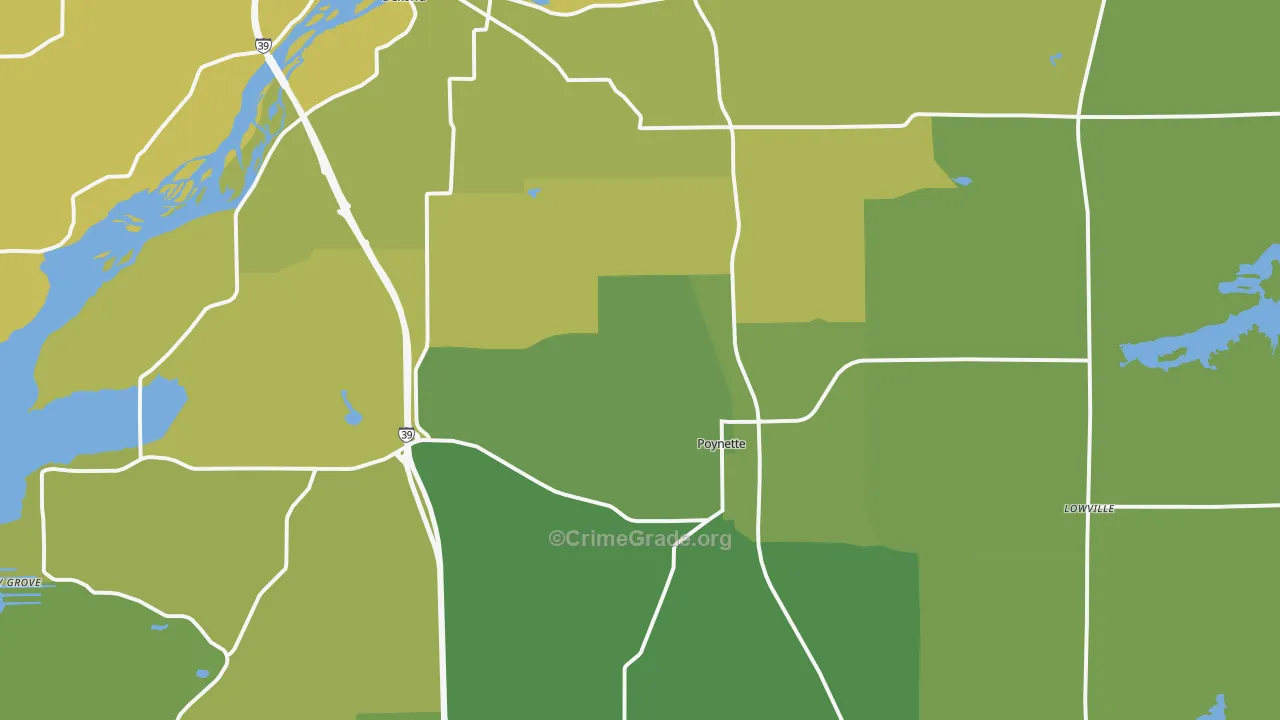 Poynette, WI Map of Vehicle Theft Rates