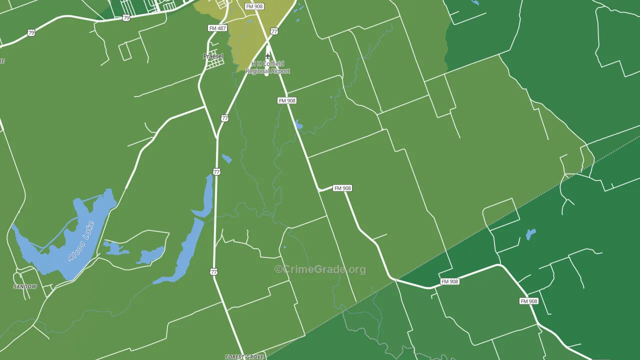 Praesel, TX Map of Vehicle Theft Rates