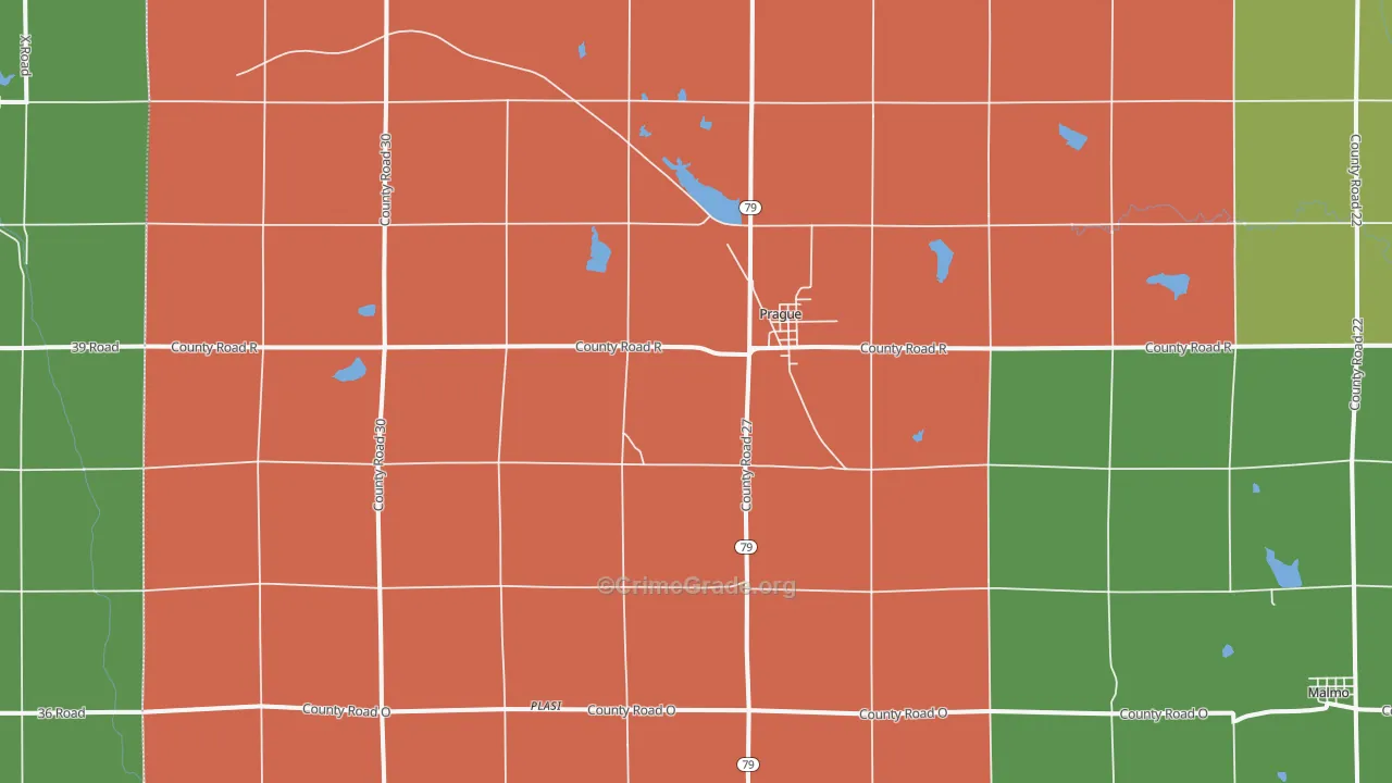 Prague, NE Map of Vehicle Theft Rates